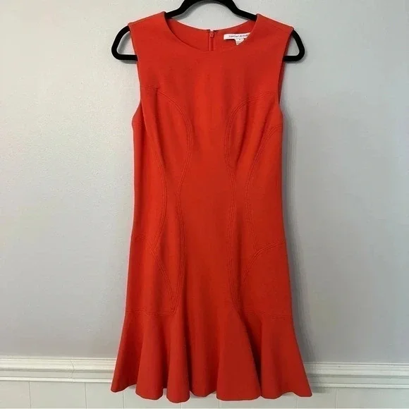 Diane von Furstenberg Jaelyn Hot Coral Mini Dress Size 8 GUC - Picture 3 of 10